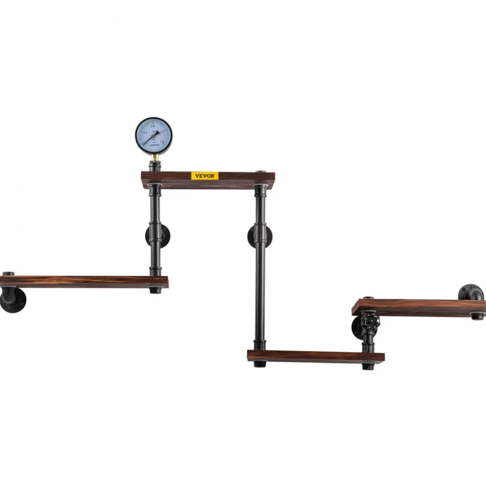 VEVOR Industrial Pipe Shelving, Pipe Shelves with 4-Tier Wood Planks, Rustic Floating Shelves Wall Mounted, Wall Shelf DIY Bookshelf for Bar Kitchen Bathroom Farmhouse Living Room, 51x25x9 inch