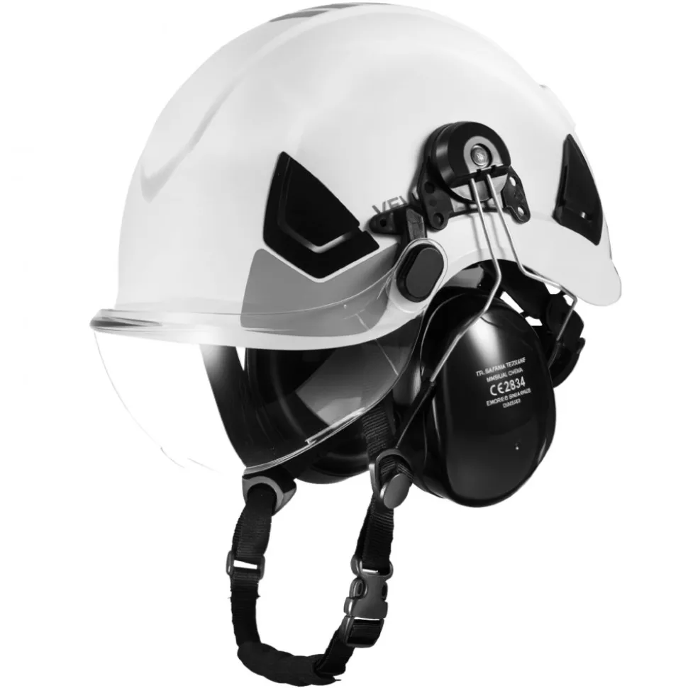 VEVOR Industrial Safety Helmet, ANSI/ISEA Z89.1 Approved ABS Hard Hat with Visor & Earmuffs, 6-Point Ratchet Suspension, Adjustable Vented Hardhat for Men & Women, for Outdoor Construction Workwear