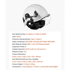 VEVOR Industrial Safety Helmet, ANSI/ISEA Z89.1 Approved ABS Hard Hat with Visor & Earmuffs, 6-Point Ratchet Suspension, Adjustable Vented Hardhat for Men & Women, for Outdoor Construction Workwear