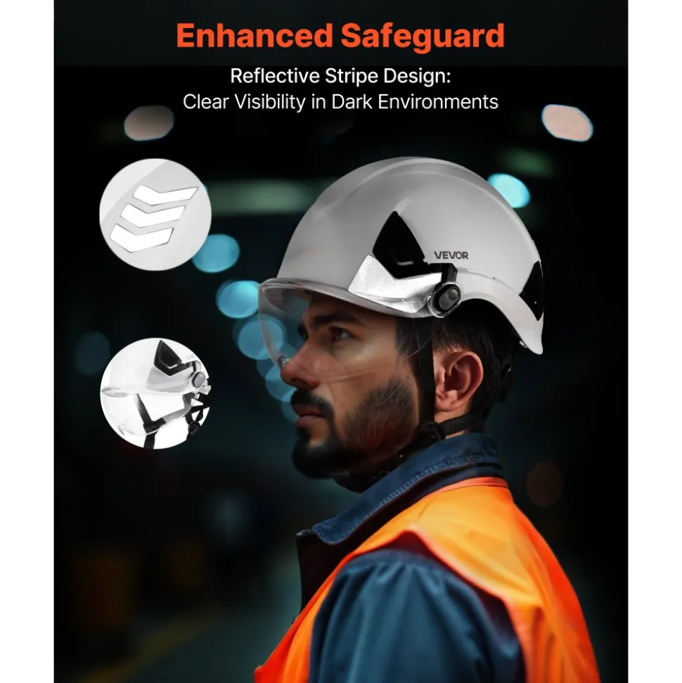 VEVOR Industrial Safety Helmet, ANSI/ISEA Z89.1 Approved ABS Hard Hat with Visor & 6-Point Ratchet Suspension, Adjustable Vented Hardhat for Men & Women, for Outdoor and Indoor Construction Workwear