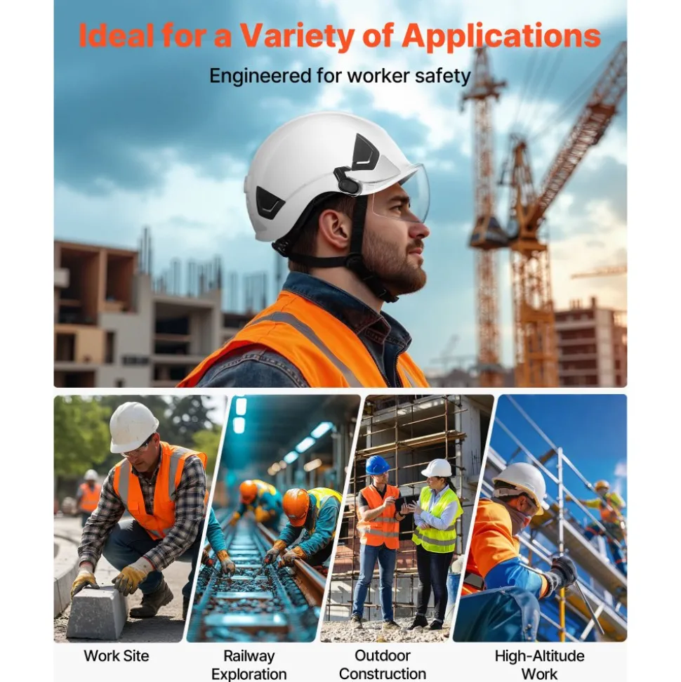 VEVOR Industrial Safety Helmet, ANSI/ISEA Z89.1 Approved ABS Hard Hat with Visor & 6-Point Ratchet Suspension, Adjustable Vented Hardhat for Men & Women, for Outdoor and Indoor Construction Workwear