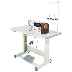 VEVOR Industrial Sewing Machine, 550W Lockstitch Sewing Machine Set with Servo Motor and Table Stand, Auto Thread Trimmer, 5000 SPM High Speed, Metal Frame, LCD Panel, LED Light, for Cotton, Denim, The Table Stand and the machine head Are Shipped Separately.