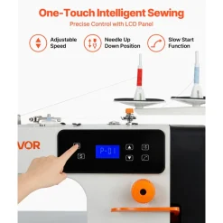 VEVOR Industrial Sewing Machine, 550W Lockstitch Sewing Machine Set with Servo Motor and Table Stand, 5000 SPM High Speed, Metal Frame, LCD Panel, LED Light, for Cotton, Wool, Denim, Leather, Canvas,The Table Stand and The Machine Head Are Shipped Separately.
