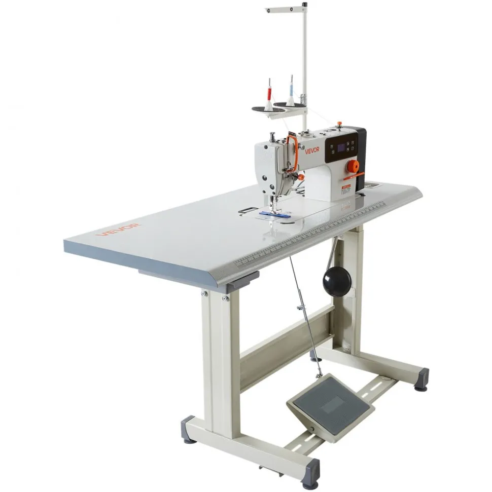 VEVOR Industrial Sewing Machine, 550W Lockstitch Sewing Machine Set with Servo Motor and Table Stand, 5000 SPM High Speed, Metal Frame, LCD Panel, LED Light, for Cotton, Wool, Denim, Leather, Canvas,The Table Stand and The Machine Head Are Shipped Separately.