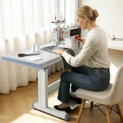 VEVOR Industrial Sewing Machine, 550W Lockstitch Sewing Machine Set with Servo Motor and Table Stand, 5000 SPM High Speed, Metal Frame, LCD Panel, LED Light, for Cotton, Wool, Denim, Leather, Canvas,The Table Stand and The Machine Head Are Shipped Separately.