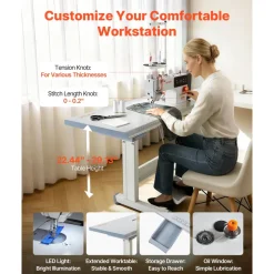 VEVOR Industrial Sewing Machine, 550W Lockstitch Sewing Machine Set with Servo Motor and Table Stand, 5000 SPM High Speed, Metal Frame, LCD Panel, LED Light, for Cotton, Wool, Denim, Leather, Canvas,The Table Stand and The Machine Head Are Shipped Separately.