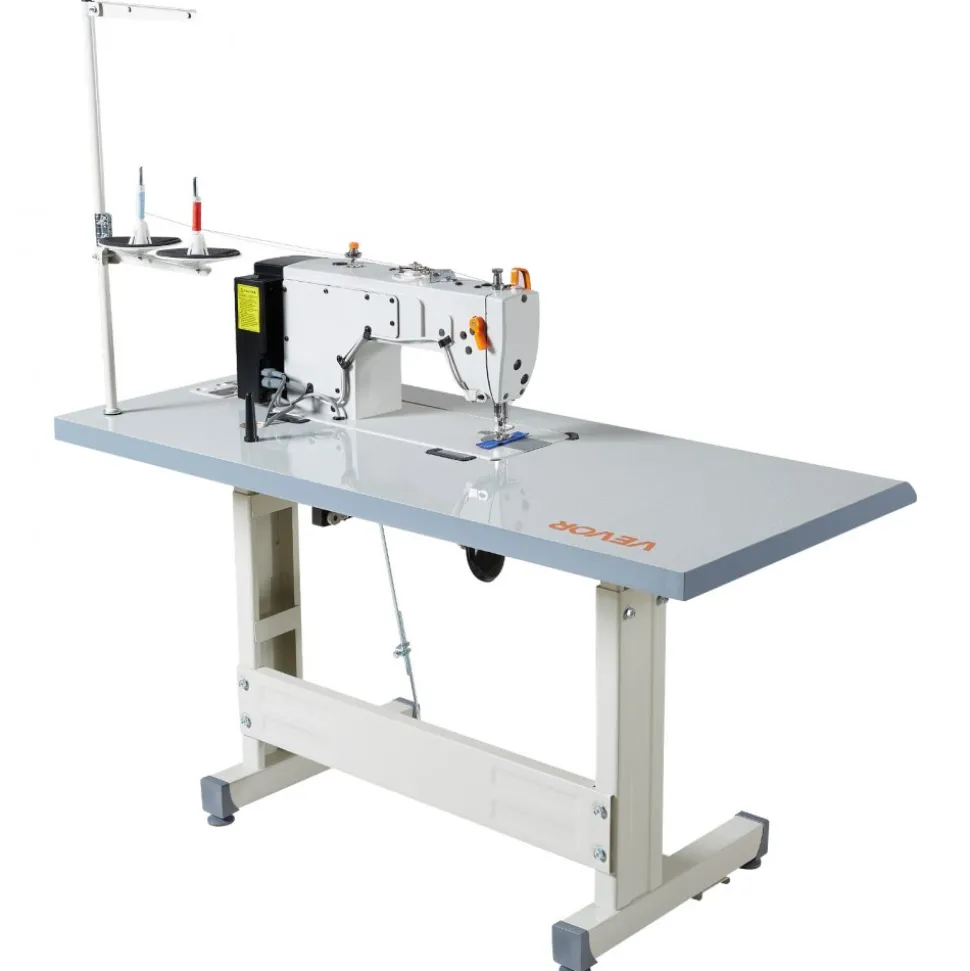 VEVOR Industrial Sewing Machine, 550W Lockstitch Sewing Machine Set with Servo Motor and Table Stand, 5000 SPM High Speed, Metal Frame, LCD Panel, LED Light, for Cotton, Wool, Denim, Leather, Canvas,The Table Stand and The Machine Head Are Shipped Separately.