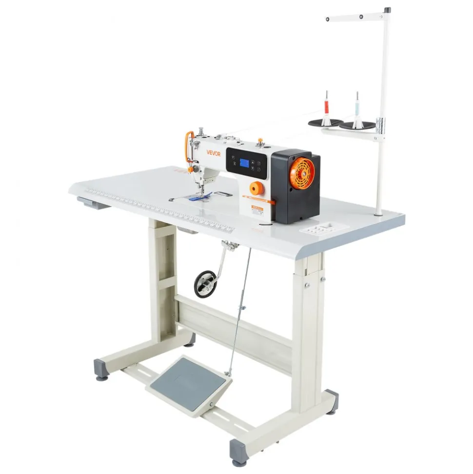 VEVOR Industrial Sewing Machine, 550W Lockstitch Sewing Machine Set with Servo Motor and Table Stand, 5000 SPM High Speed, Metal Frame, LCD Panel, LED Light, for Cotton, Wool, Denim, Leather, Canvas,The Table Stand and The Machine Head Are Shipped Separately.