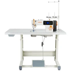 VEVOR Industrial Sewing Machine, 550W Lockstitch Sewing Machine Set with Servo Motor and Table Stand, 5000 SPM High Speed, Metal Frame, LCD Panel, LED Light, for Cotton, Wool, Denim, Leather, Canvas,The Table Stand and The Machine Head Are Shipped Separately.