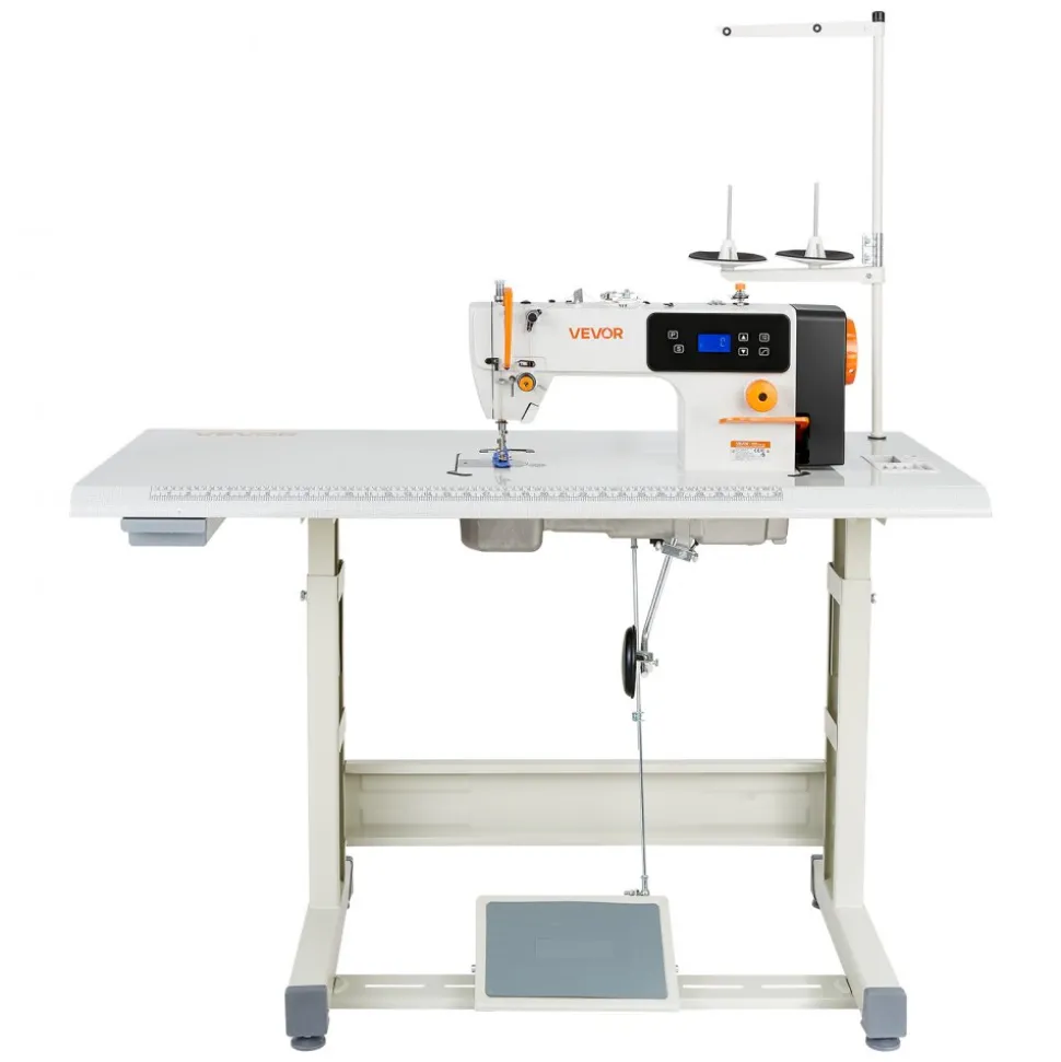 VEVOR Industrial Sewing Machine, 550W Lockstitch Sewing Machine Set with Servo Motor and Table Stand, 5000 SPM High Speed, Metal Frame, LCD Panel, LED Light, for Cotton, Wool, Denim, Leather, Canvas,The Table Stand and The Machine Head Are Shipped Separately.