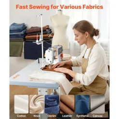 VEVOR Industrial Sewing Machine, 550W Lockstitch Sewing Machine Set with Servo Motor and Table Stand, 5000 SPM High Speed, Metal Frame, LCD Panel, LED Light, for Cotton, Wool, Denim, Leather, Canvas,The Table Stand and The Machine Head Are Shipped Separately.