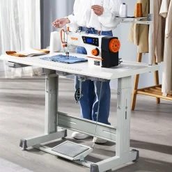 VEVOR Industrial Sewing Machine, 550W Servo Motor and Table Stand, 5000s.p.m Heavy-duty Lockstitch Sewing Machine, Clear Control Panel and Electro-mechanization Intelligent Start-stop for Easy Use