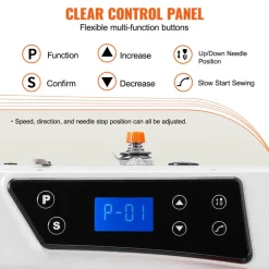 VEVOR Industrial Sewing Machine, 550W Servo Motor and Table Stand, 5000s.p.m Heavy-duty Lockstitch Sewing Machine, Clear Control Panel and Electro-mechanization Intelligent Start-stop for Easy Use