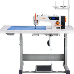 VEVOR Industrial Sewing Machine, Upgraded 550W Servo Motor with Table Stand, 5000s.p.m Heavy Duty Lockstitch Sewing Machine, High Speed, Clear Control Panel and Electro-mechanization Start-stop