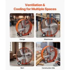 VEVOR Industrial Shop Fan, 42 Inch Floor Drum Fan, High Velocity 16100 CFM, Heavy Duty Aluminum Blades, 2 Speeds, with Handle, Ideal for Commercial, Garage, Warehouse, Basement, Workshop, Factory