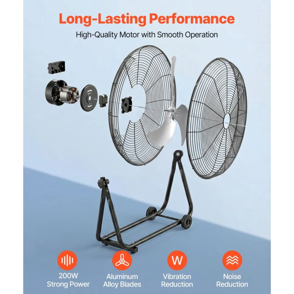 VEVOR Industrial Shop Fan, 30 Inch Floor Drum Fan, High Velocity 12000 CFM, Heavy Duty Aluminum Blades, 3 Speeds, 360 Degree Tilt, Ideal for Commercial, Garage, Warehouse, Basement, Workshop, Black