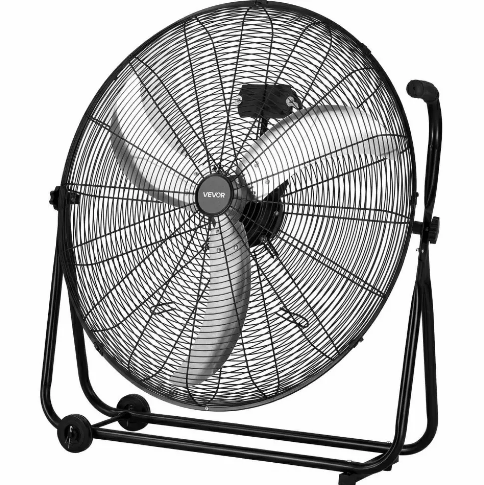 VEVOR Industrial Shop Fan, 30 Inch Floor Drum Fan, High Velocity 12000 CFM, Heavy Duty Aluminum Blades, 3 Speeds, 360 Degree Tilt, Ideal for Commercial, Garage, Warehouse, Basement, Workshop, Black