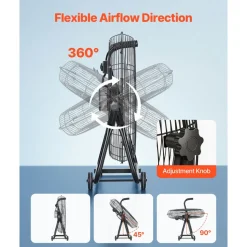 VEVOR Industrial Shop Fan, 30 Inch Floor Drum Fan, High Velocity 12000 CFM, Heavy Duty Aluminum Blades, 3 Speeds, 360 Degree Tilt, Ideal for Commercial, Garage, Warehouse, Basement, Workshop, Black