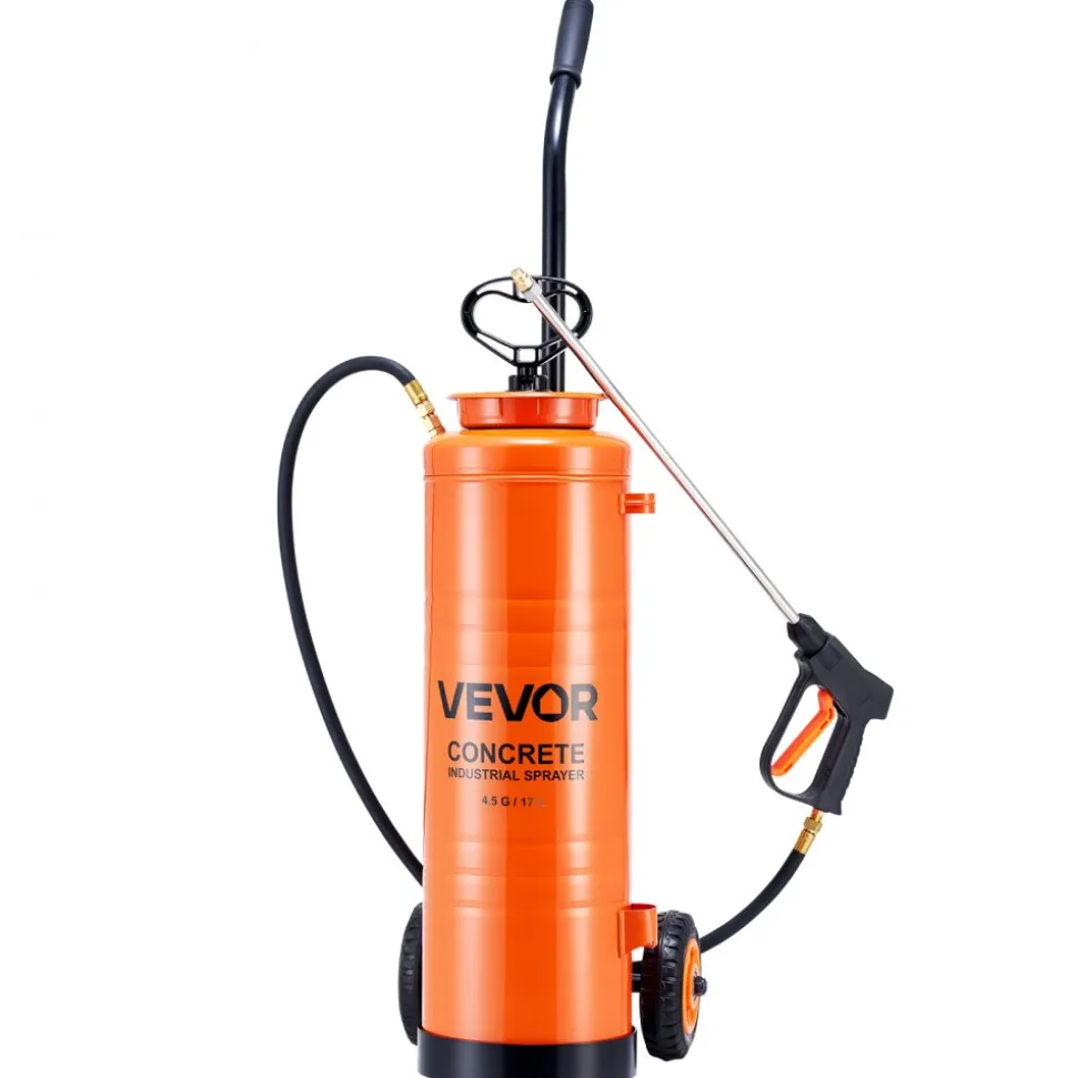 VEVOR Industrial Sprayer, 4.5 Gallons Large Capacity, Stainless Steel Concrete Sprayer with Ergonomic Handle & Removable Cart, 48" & 120" Hose, Concrete Sealer Sprayers for Form Oils Construction