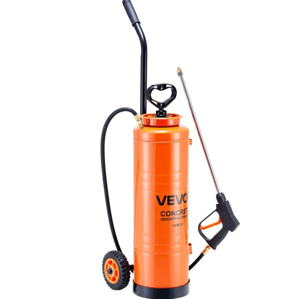 VEVOR Industrial Sprayer, 4.5 Gallons Large Capacity, Stainless Steel Concrete Sprayer with Ergonomic Handle & Removable Cart, 48" & 120" Hose, Concrete Sealer Sprayers for Form Oils Construction