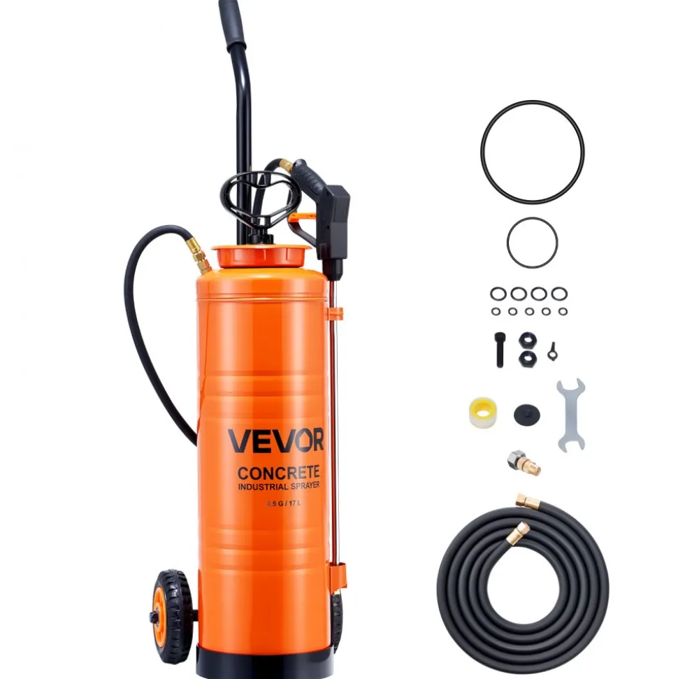 VEVOR Industrial Sprayer, 4.5 Gallons Large Capacity, Stainless Steel Concrete Sprayer with Ergonomic Handle & Removable Cart, 48" & 120" Hose, Concrete Sealer Sprayers for Form Oils Construction