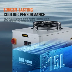 VEVOR Industrial Water Chiller, CW6000, 1500W Industrial Water Cooler Cooling System with Compressor 15L Water Tank Capacity 65 L/min Max Flow Rate, for CO2 Laser Engraving Machine Cooling Machine