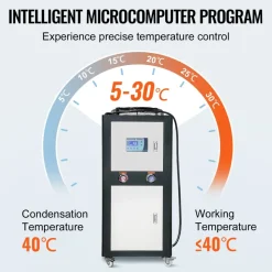 VEVOR Industrial Water Chiller, 6HP 16 Gal Air-Cooled Industrial Water Chiller, 15,100 Kcal/h Cooling Capacity with Finned Condenser Micro-Computer Control 60L Water Tank, for Cooling Water