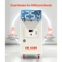 VEVOR Industrial Water Chiller, 27,300 BTU/h, Industrial Water Cooler Cooling System with Compressor, 10.6  Gal Tank Capacity, 18.5 GPM Max Flow Rate, for CO2 Laser Tube Engraving & Cutting Machine