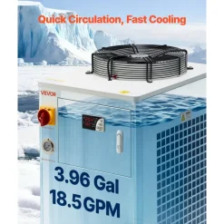 VEVOR Industrial Water Chiller, 17,060 BTU/h, Industrial Water Cooler Cooling System with Compressor, 3.96  Gal Tank Capacity, 18.5 GPM Max Flow Rate, for CO2 Laser Tube Engraving & Cutting Machine