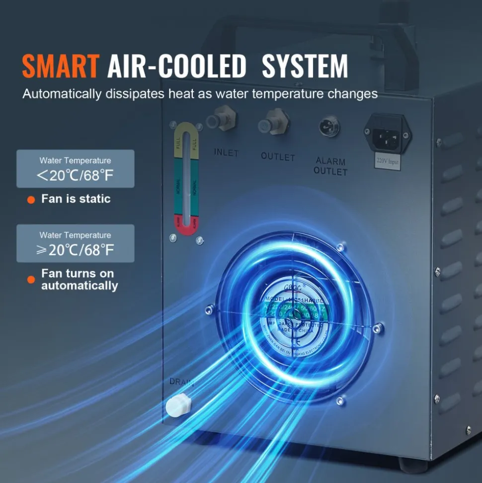VEVOR Industrial Water Chiller, CW-3000, 80W Air-Cooled Industrial Water Cooler Cooling System with 12 L Water Tank Capacity 12 L/min Maximum Flow Rate, for Laser Engraving Machine Cooling Machine