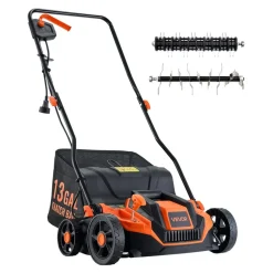 VEVOR 2-in-1 Electric Dethatcher and Scarifier, 13-Inch 13 Amp, Corded Lawn Dethatcher with 13-Gallon Thatch Collection Bag, 5-Position Depth Adjustment, Walk Behind Machine for Garden Yard Grass