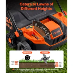 VEVOR 2-in-1 Electric Dethatcher and Scarifier, 13-Inch 13 Amp, Corded Lawn Dethatcher with 13-Gallon Thatch Collection Bag, 5-Position Depth Adjustment, Walk Behind Machine for Garden Yard Grass