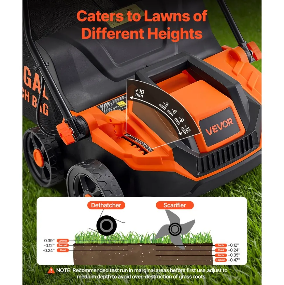 VEVOR 2-in-1 Electric Dethatcher and Scarifier, 13-Inch 13 Amp, Corded Lawn Dethatcher with 13-Gallon Thatch Collection Bag, 5-Position Depth Adjustment, Walk Behind Machine for Garden Yard Grass