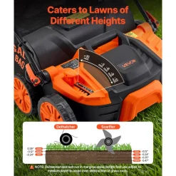 VEVOR 2-in-1 Electric Dethatcher and Scarifier, 16-Inch 15 Amp, Corded Lawn Dethatcher with 14.5-Gallon Thatch Collection Bag, 5-Position Depth Adjustment, Walk Behind Machine for Garden Yard Grass