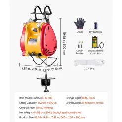 VEVOR 2-in-1 Electric Hoist Winch, 1100 lbs Capacity, 1800W Portable Power Winch, 98 ft Lifting Height, 36 ft/min with Wire and Wireless Remote Control, for Garage, Warehouse, Factory Lifting Towing