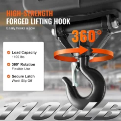 VEVOR 3-in-1 Electric Hoist Winch, 1550 lbs Capacity, 1500W Portable Power Winch Crane, 25 ft Lifting Height, 16.4 ft/min with Manual, Wired and Wireless Remote Control for Factory, Warehouss, Garage