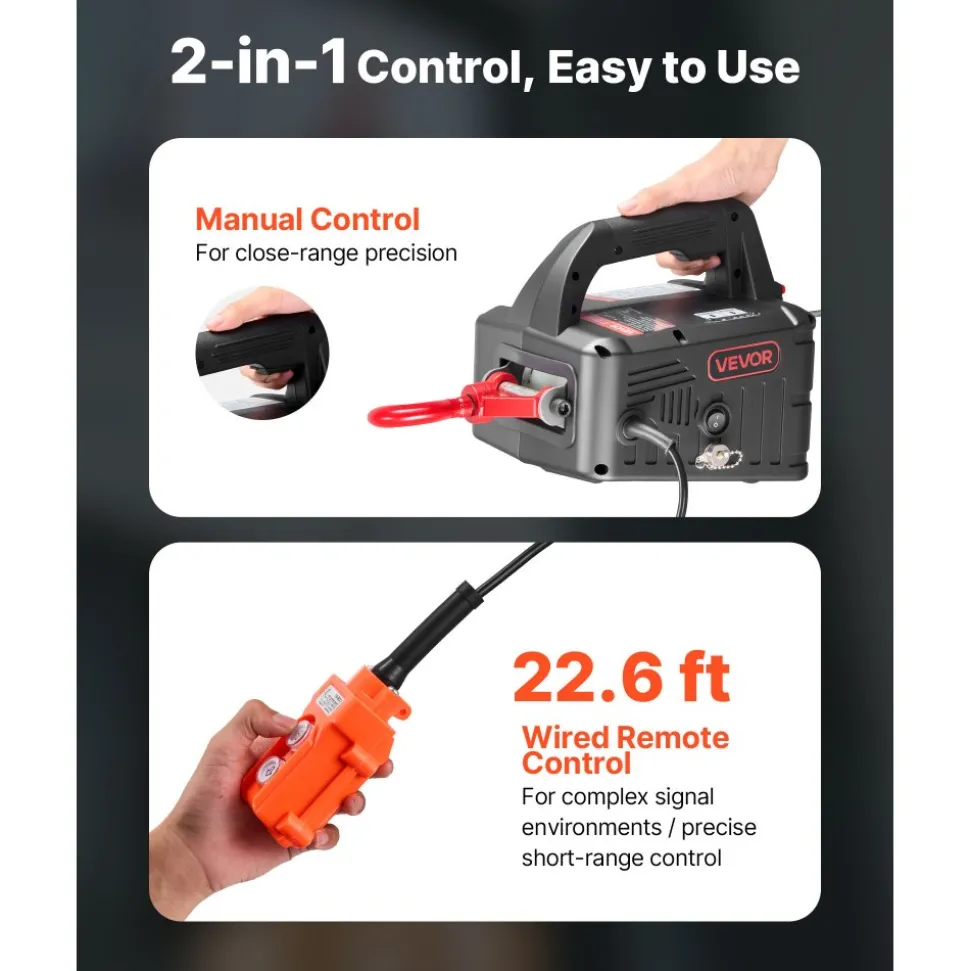 VEVOR 2-in-1 Electric Hoist Winch, 1100 lbs Capacity, 1500W Portable Power Winch Crane, 25 ft Lifting Height, 16.4 ft/min with Manual and Wired Remote Control for Factory, Warehouss, Garage