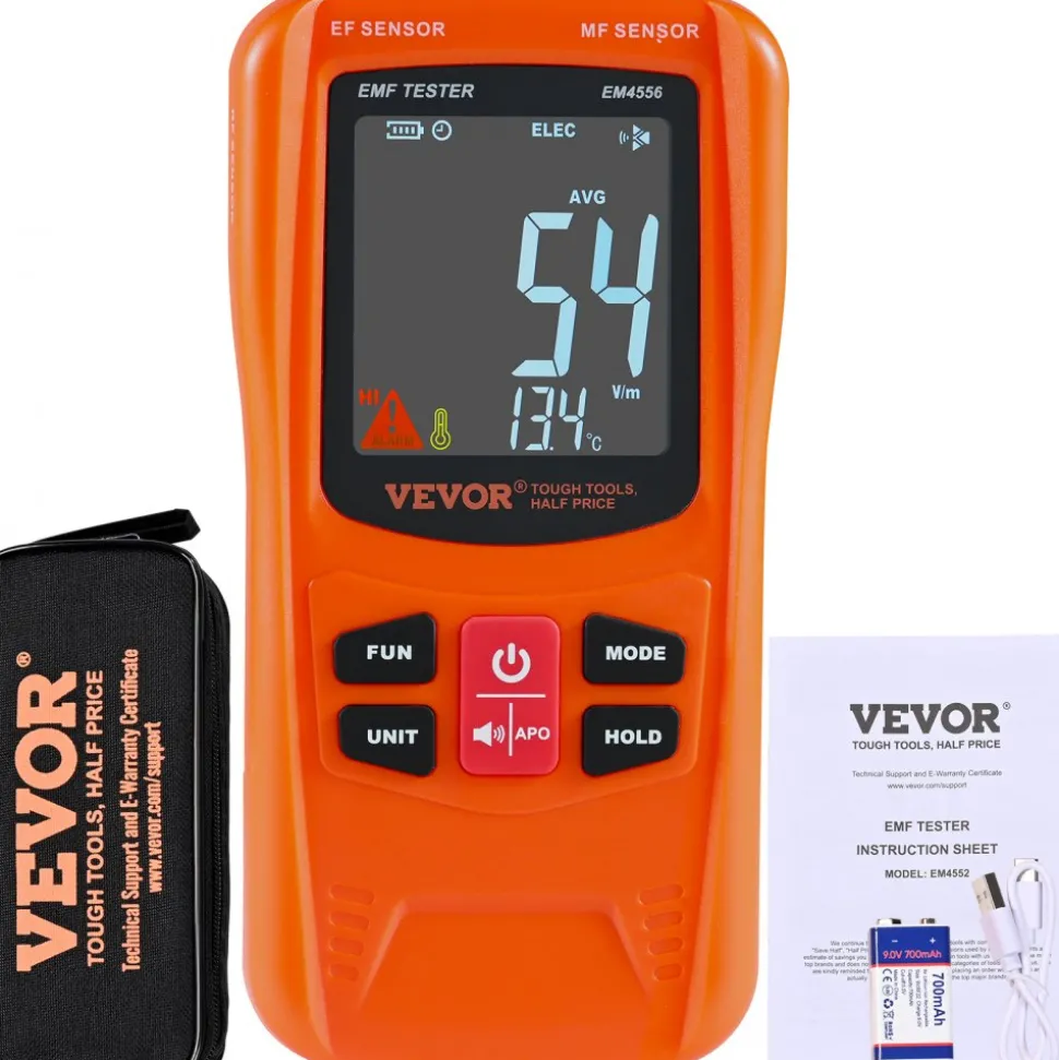VEVOR 3-in-1 EMF Meter, 5Hz-6GHz, Handheld Rechargeable Electromagnetic Field Radiation Detector, Digital LCD EMF Tester for EF MF RF Home Inspections Outdoor Ghost Hunting 5G Cell Tower Temperature
