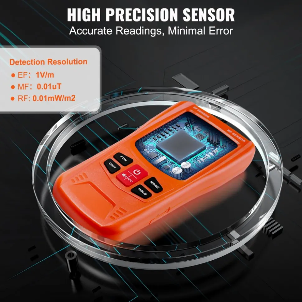 VEVOR 3-in-1 EMF Meter, 5Hz-6GHz, Handheld Rechargeable Electromagnetic Field Radiation Detector, Digital LCD EMF Tester for EF MF RF Home Inspections Outdoor Ghost Hunting 5G Cell Tower Temperature