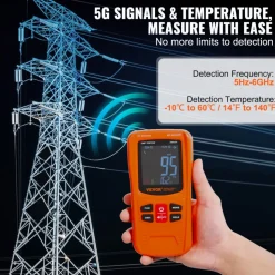 VEVOR 3-in-1 EMF Meter, 5Hz-6GHz, Handheld Rechargeable Electromagnetic Field Radiation Detector, Digital LCD EMF Tester for EF MF RF Home Inspections Outdoor Ghost Hunting 5G Cell Tower Temperature