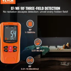 VEVOR 3-in-1 EMF Meter, 5Hz-6GHz, Handheld Rechargeable Electromagnetic Field Radiation Detector, Digital LCD EMF Tester for EF MF RF Home Inspections Outdoor Ghost Hunting 5G Cell Tower Temperature