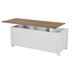 VEVOR 47.2 in Farmhouse Lift Top Coffee Table, Rustic Center Table with Barn Door and Hidden Storage Compartment, Modern Rectangle Lifting Tabletop for Living Room, Office, Home, Easy Assembly, White