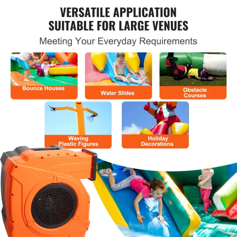 VEVOR Inflatable Blower, 1100W, 1.5 & 1.7 HP Bounce House Blower, Pump Commercial Air Blower for Inflatables, 3100 RPM Bouncy Castle Electric Fan for Bounce House, Waterslides, Tested to UL Standards