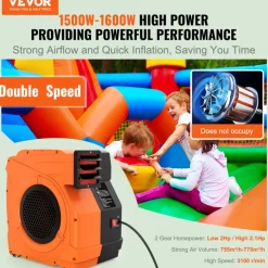 VEVOR Inflatable Blower, 1500W, 2 & 2.1 HP Bounce House Blower, Pump Commercial Air Blower for Inflatables, 3100 RPM Bouncy Castle Electric Fan Perfect for Bounce House, Tested to UL Standards
