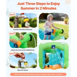 VEVOR Inflatable Bounce House, 14.9 x 12.8 x 7.8 ft Inflatable Bounce House Water Slide, Bouncer Castle with Castle Bounces, Tall Slide, Splash Pool & Pretend Market Booth, for 3 to 4 Kids Ages 3 to 8