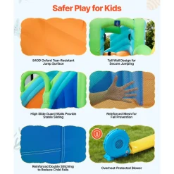 VEVOR Inflatable Bounce House, 14.9 x 12.8 x 7.8 ft Inflatable Bounce House Water Slide, Bouncer Castle with Castle Bounces, Tall Slide, Splash Pool & Pretend Market Booth, for 3 to 4 Kids Ages 3 to 8