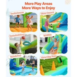 VEVOR Inflatable Bounce House, 14.9 x 12.8 x 7.8 ft Inflatable Bounce House Water Slide, Bouncer Castle with Castle Bounces, Tall Slide, Splash Pool & Pretend Market Booth, for 3 to 4 Kids Ages 3 to 8