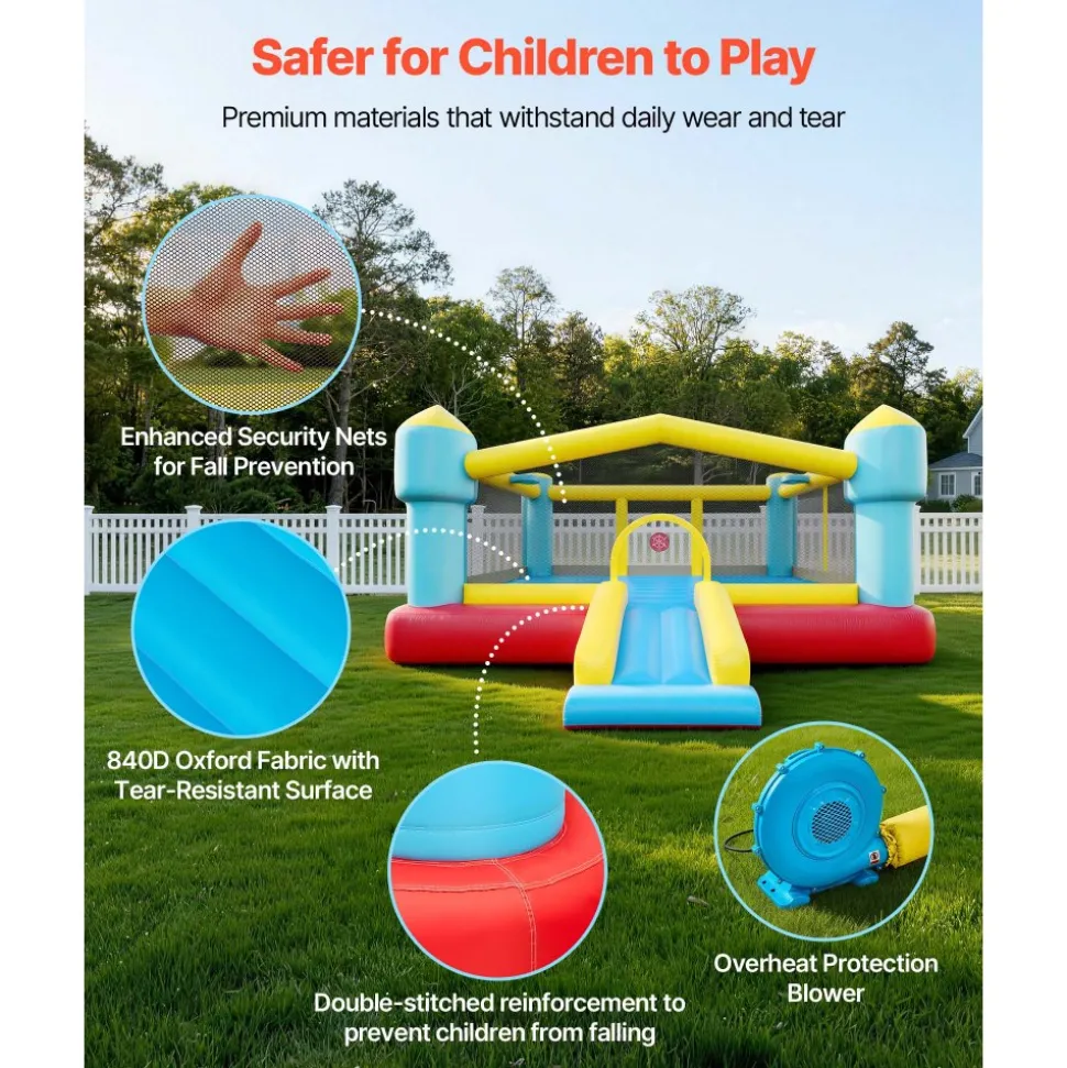 VEVOR Inflatable Bounce House, 12.5 x 13.1 x 6.5 ft Inflatable Bounce House Water Slide, Bouncer Castle with Castle Bounces, Basketball Hoop, Splash Pool & Water Ring Toss, for 3 to 4 Kids Ages 3 to 8
