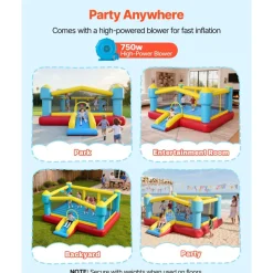 VEVOR Inflatable Bounce House, 12.5 x 13.1 x 6.5 ft Inflatable Bounce House Water Slide, Bouncer Castle with Castle Bounces, Basketball Hoop, Splash Pool & Water Ring Toss, for 3 to 4 Kids Ages 3 to 8