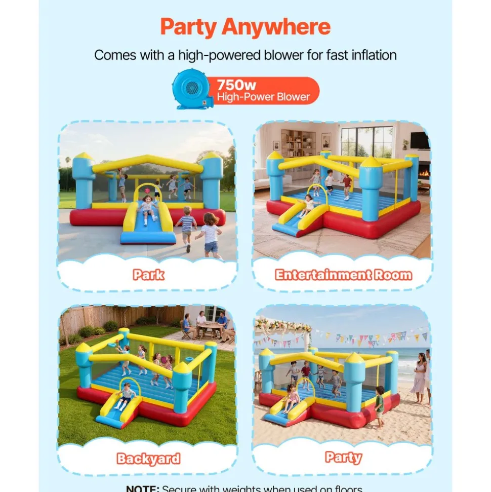 VEVOR Inflatable Bounce House, 12.5 x 13.1 x 6.5 ft Inflatable Bounce House Water Slide, Bouncer Castle with Castle Bounces, Basketball Hoop, Splash Pool & Water Ring Toss, for 3 to 4 Kids Ages 3 to 8